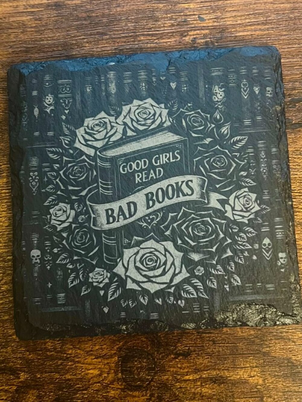Good Girls Read Bad Books Slate Coaster | Spicy Bookish Gift | Dark Romance Deco